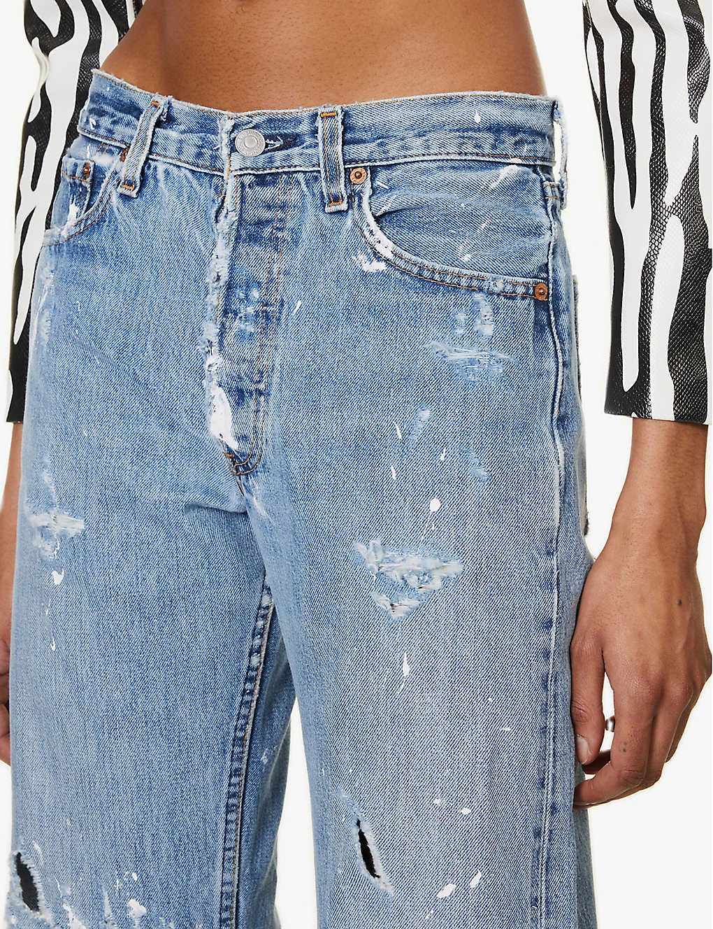 Paint-splatter Straight Wide-leg Mid-rise Jeans 6 Paint-splatter Straight Wide-leg Mid-rise Jeans - Image 6