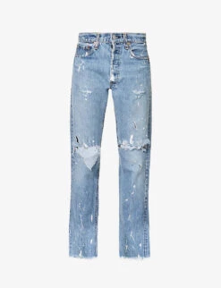 Paint-splatter Straight Wide-leg Mid-rise Jeans