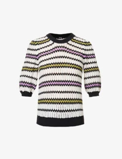 ME AND EM Puff-sleeve Chevron Cotton-knitted Top