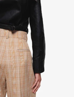 Fedde Checked Wide-leg Stretch-recycled Polyester Blend Trousers -Ted Bakee Clothing Shop R04129962 BEIGEORANGECHECK ALT03