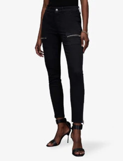 AllSaints Duran Zip-embellished Skinny-leg Mid-rise Denim Jeans -Ted Bakee Clothing Shop R04131475 BLACK ALT02