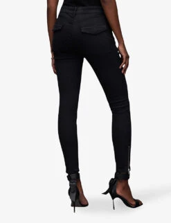 AllSaints Duran Zip-embellished Skinny-leg Mid-rise Denim Jeans -Ted Bakee Clothing Shop R04131475 BLACK ALT03