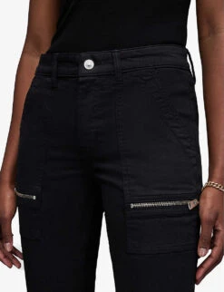 AllSaints Duran Zip-embellished Skinny-leg Mid-rise Denim Jeans -Ted Bakee Clothing Shop R04131475 BLACK ALT04