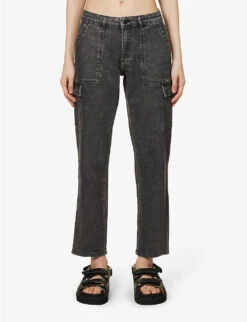 Ikks Combat Tapered-leg Mid-rise Cropped Jeans -Ted Bakee Clothing Shop R04133250 CHARCOALGREY ALT02