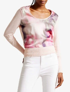 Ted Baker Graphic-print Round-neck Knitted Jumper -Ted Bakee Clothing Shop R04134635 CORAL ALT02