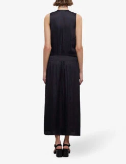 THE KOOPLES Plunge-neck Ruched Satin Maxi Dress -Ted Bakee Clothing Shop R04134642 BLA01 ALT03