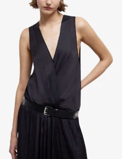 THE KOOPLES Plunge-neck Ruched Satin Maxi Dress -Ted Bakee Clothing Shop R04134642 BLA01 ALT04
