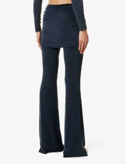 Jacquemus Le Pantalon Espelho Draped-panel Flared Low-rise Stretch-woven Trousers -Ted Bakee Clothing Shop R04134706 NAVY ALT03