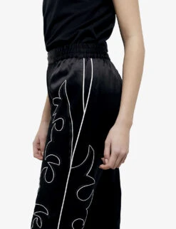 THE KOOPLES Western-motif Embroidered Straight-leg Mid-rise Satin Trousers 9 THE KOOPLES Western-motif Embroidered Straight-leg Mid-rise Satin Trousers -Ted Bakee Clothing Shop R04135423 BLA01 ALT04