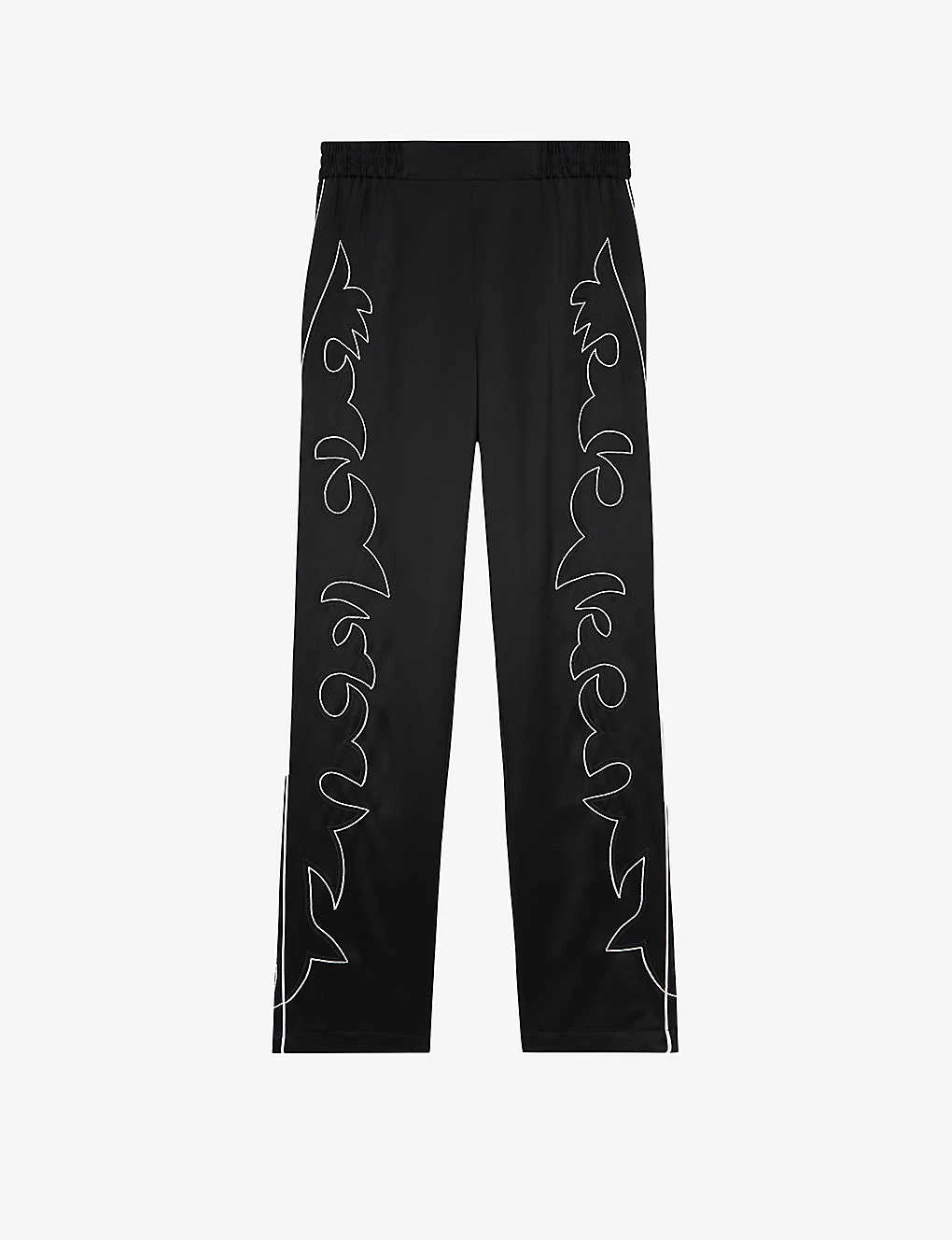 THE KOOPLES Western-motif Embroidered Straight-leg Mid-rise Satin Trousers 1 THE KOOPLES Western-motif Embroidered Straight-leg Mid-rise Satin Trousers