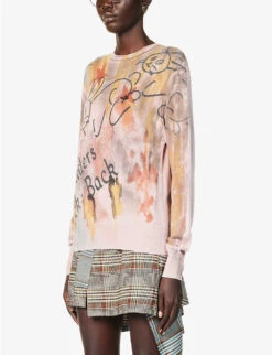 Vivienne Westwood Abstract-print Round-neck Cotton Knitted Jumper -Ted Bakee Clothing Shop R04135880 MULTI ALT02