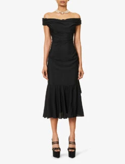 Vivienne Westwood Ginnie Ruffled Woven Midi Dress -Ted Bakee Clothing Shop R04135884 BLACK ALT02