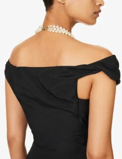 Vivienne Westwood Ginnie Ruffled Woven Midi Dress -Ted Bakee Clothing Shop R04135884 BLACK ALT05