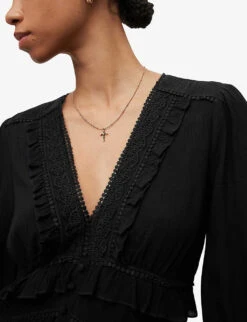 AllSaints Zora Ruffled Woven Mini Dress -Ted Bakee Clothing Shop R04136396 BLACK ALT04
