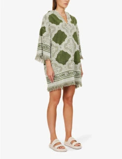 Zimmermann Chintz Fringed-trim Cotton Mini Dress -Ted Bakee Clothing Shop R04136579 KHAKI ALT02