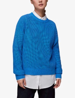 Whistles Raglan-sleeve Rib-knit Cotton Jumper -Ted Bakee Clothing Shop R04136786 BLUE ALT02