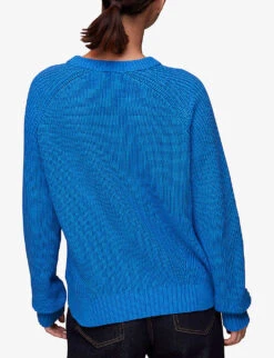 Whistles Raglan-sleeve Rib-knit Cotton Jumper -Ted Bakee Clothing Shop R04136786 BLUE ALT03