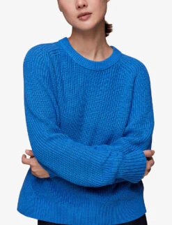 Whistles Raglan-sleeve Rib-knit Cotton Jumper -Ted Bakee Clothing Shop R04136786 BLUE ALT04