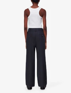 Whistles Tess Long-length Relaxed-fit Woven Trousers -Ted Bakee Clothing Shop R04140092 NAVY ALT02
