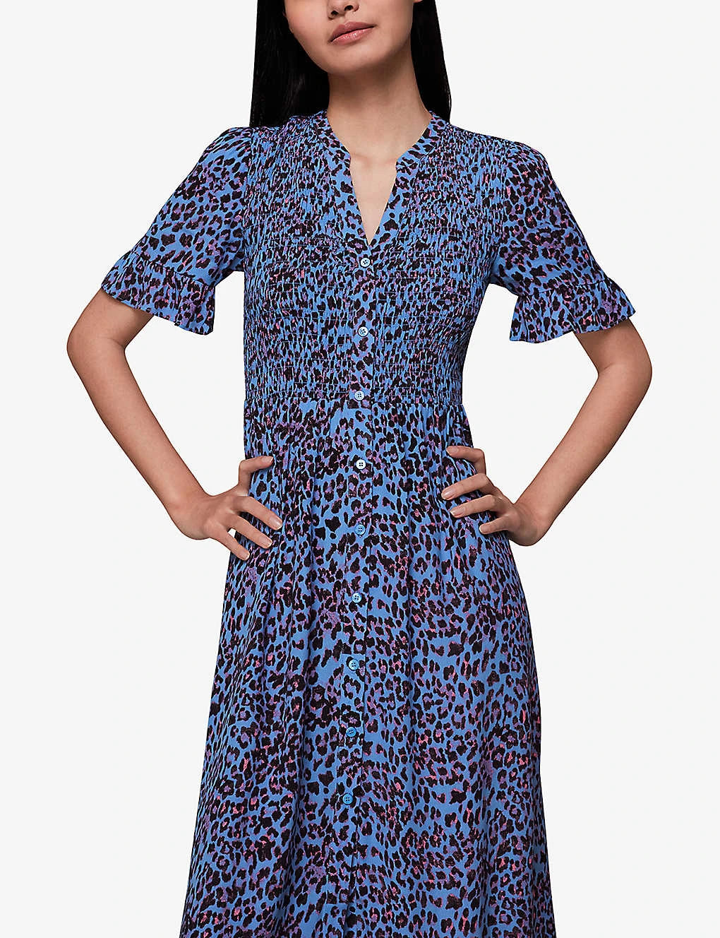 Whistles Cheetah-print Button-through Woven Midi Dress 4 Whistles Cheetah-print Button-through Woven Midi Dress - Image 4