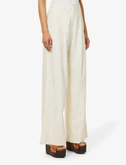ME AND EM Pinstripe Wide-leg Mid-rise Woven Trousers -Ted Bakee Clothing Shop R04141799 CREAMBLACK ALT02