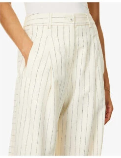 ME AND EM Pinstripe Wide-leg Mid-rise Woven Trousers -Ted Bakee Clothing Shop R04141799 CREAMBLACK ALT04