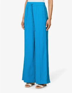 ME AND EM Elasticated-waist Wide-leg High-rise Recycled-polyester Jogging Bottoms -Ted Bakee Clothing Shop R04141803 AQUA ALT02