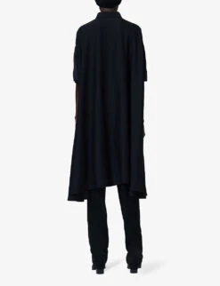 Asymmetric Stretch-woven Blouse -Ted Bakee Clothing Shop R04141920 BLACK ALT03