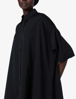 Asymmetric Stretch-woven Blouse -Ted Bakee Clothing Shop R04141920 BLACK ALT04