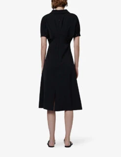 Puff-sleeve V-neck Woven Midi Dress -Ted Bakee Clothing Shop R04141978 BLACK ALT03