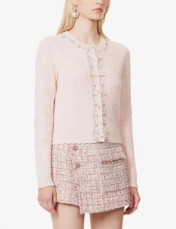 Crystal Bead-embellished Wool And Cashmere-blend Knitted Cardigan -Ted Bakee Clothing Shop R04143953 PINK ALT02