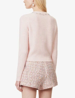 Crystal Bead-embellished Wool And Cashmere-blend Knitted Cardigan -Ted Bakee Clothing Shop R04143953 PINK ALT03