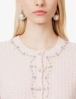 Crystal Bead-embellished Wool And Cashmere-blend Knitted Cardigan -Ted Bakee Clothing Shop R04143953 PINK ALT04