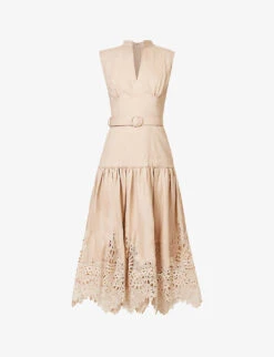 Jayda Broderie-trim Linen Midi Dress