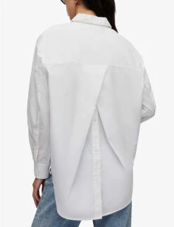 AllSaints Laurie Dipped-hem Organic-cotton Shirt -Ted Bakee Clothing Shop R04145574 WHITE ALT03