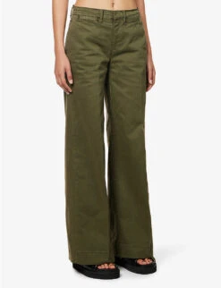 FRAME Le Tomboy Wide-leg Mid-rise Stretch-cotton Trousers -Ted Bakee Clothing Shop R04146427 WASHEDFATIGUE ALT02