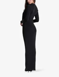 Saskia Draped-front Long-sleeve Stretch-jersey Maxi Dress -Ted Bakee Clothing Shop R04146681 BLACK ALT03