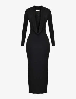 Saskia Draped-front Long-sleeve Stretch-jersey Maxi Dress