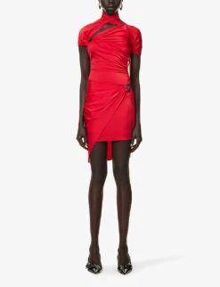 Coperni Ruched Cut-out Stretch-woven Mini Dress -Ted Bakee Clothing Shop R04147549 LIPSTICKREDLIPR ALT02
