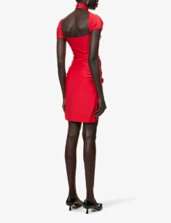 Coperni Ruched Cut-out Stretch-woven Mini Dress -Ted Bakee Clothing Shop R04147549 LIPSTICKREDLIPR ALT03