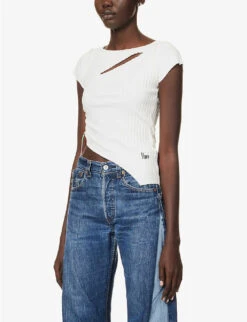 Cut-out Asymmetric-hem Cotton-blend Top 8 Cut-out Asymmetric-hem Cotton-blend Top -Ted Bakee Clothing Shop R04149752 ASSAMPLE ALT02