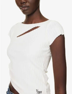 Cut-out Asymmetric-hem Cotton-blend Top 11 Cut-out Asymmetric-hem Cotton-blend Top -Ted Bakee Clothing Shop R04149752 ASSAMPLE ALT05