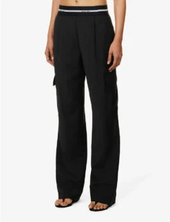 Helmut Lang Logo-waistband High-rise Wool-blend Cargo Trousers -Ted Bakee Clothing Shop R04150637 BLACK ALT02