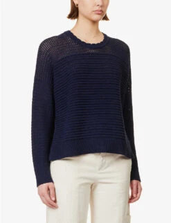 ME AND EM Scoop-neck Scalloped-trims Organic-cotton Jumper -Ted Bakee Clothing Shop R04151525 NAVY ALT02