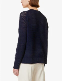 ME AND EM Scoop-neck Scalloped-trims Organic-cotton Jumper -Ted Bakee Clothing Shop R04151525 NAVY ALT03