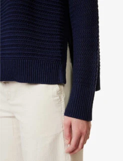 ME AND EM Scoop-neck Scalloped-trims Organic-cotton Jumper -Ted Bakee Clothing Shop R04151525 NAVY ALT05