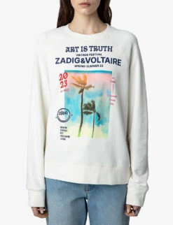Zadig & Voltaire Upper Palm-tree Photo Print Organic Cotton-blend Jumper -Ted Bakee Clothing Shop R04151988 SUGAR ALT02