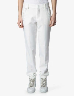 Zadig & Voltaire Prune Crystal-embellished Tapered-leg Mid-rise Stretch-woven Trousers -Ted Bakee Clothing Shop R04152002 JUDO ALT02