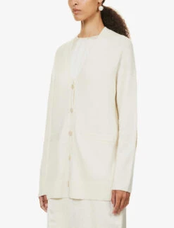 THEORY V-neck Relaxed-fit Wool And Cashmere-blend Knitted Cardigan 7 THEORY V-neck Relaxed-fit Wool And Cashmere-blend Knitted Cardigan -Ted Bakee Clothing Shop R04152421 IVORY ALT02
