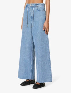 Ganni Faded-wash Raw-hem Wide-leg Relaxed-fit Jeans -Ted Bakee Clothing Shop R04152918 LIGHTBLUESTONE ALT02